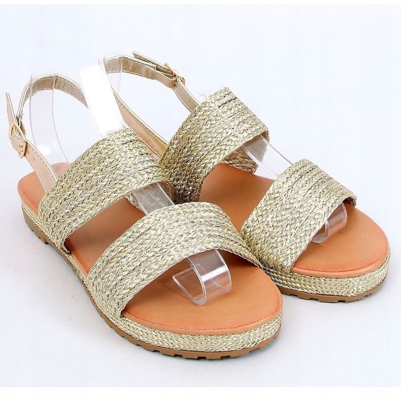 Sandale aurii WL1593 aurite împletite de aur 1