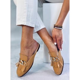 Papuci mocasini cu lanț cămilă T501 Camel maro 1