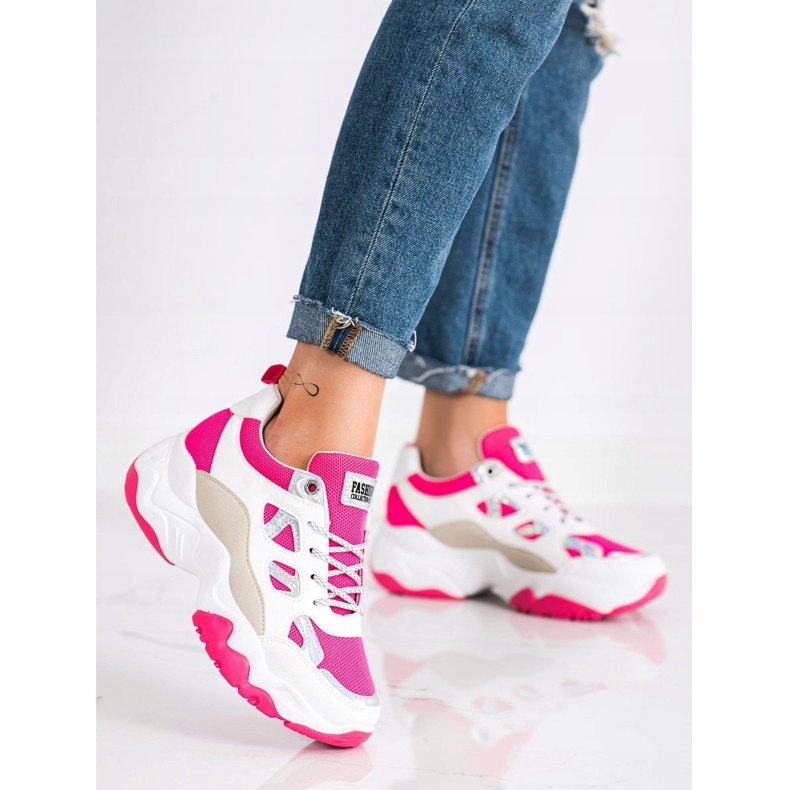 SHELOVET Adidași cu șireturi de modă bej alb roz argint 2