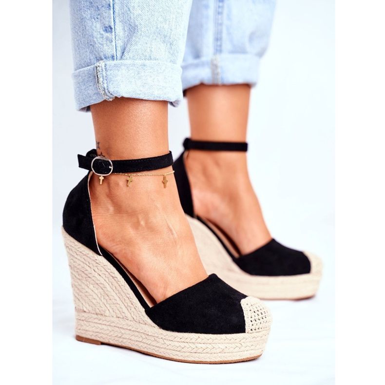 MSMG Sandale cu toc de avocado negru cu împletituri 1