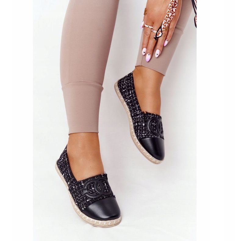 EVE Espadrile negre elegante pentru femei Be My Love bej negru 2