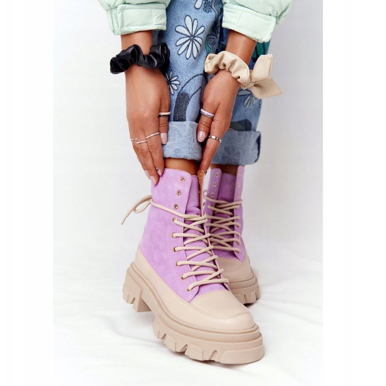 Lewski Shoes Pantofi din piele de căprioară Workery Lewski 3007-0 Violet bej 2 Lewski Shoes Pantofi din piele de căprioară Workery Lewski 3007-0 Violet bej 2