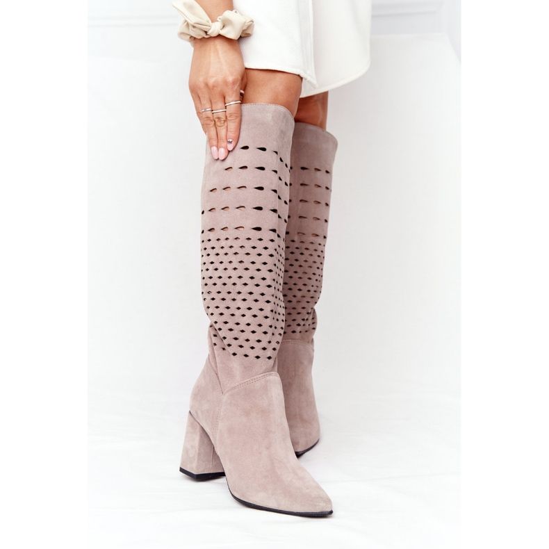 Lewski Shoes Pantofi Wiosenne Ażurowe Kozaki Lewski 2847 / B Beżowe bej 2