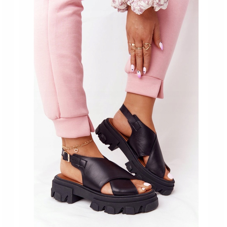 Lewski Shoes Sandale din piele pe platformă Pantofi Lewski 3018-0 negru 1