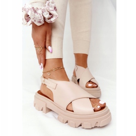 Lewski Shoes Sandale din piele pe platformă Pantofi Lewski 3018-0 bej 1