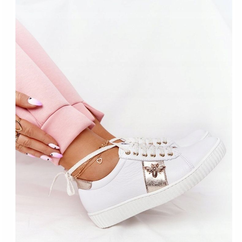 Lewski Shoes Adidași din piele pentru femei Încălțăminte Lewski 2786-0 Alb și auriu de aur 1