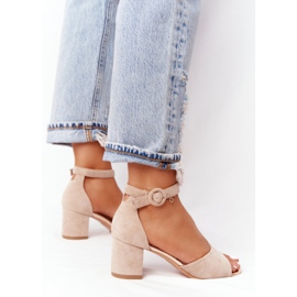 Sandale cu toc înalt din piele întoarsă Vinceza 21-20100 Bej 1