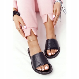 Papuci din piele cu matlasare Nicole 2650 negru 1