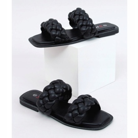 Papuci negri JH200 negri cu dungi împletite negru 1