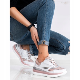 ARTIKER Adidași din piele albă și roz 2