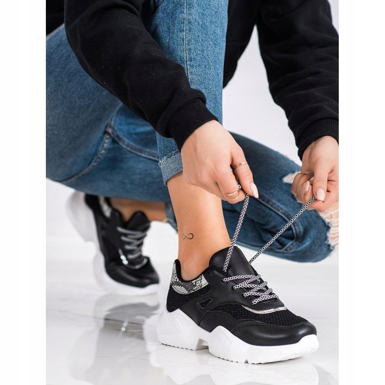 SHELOVET Adidași cu imprimeu șarpe negru 2