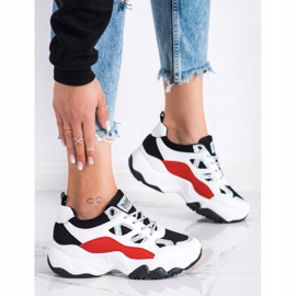 SHELOVET Adidași cu șireturi de modă alb negru roșu argint 3