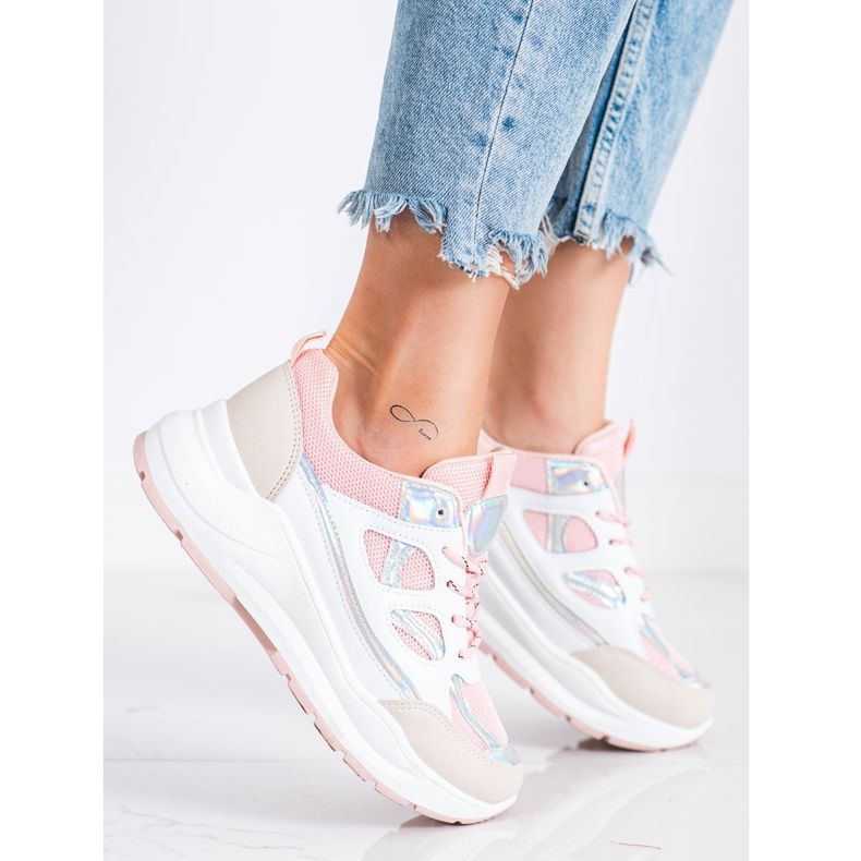 SHELOVET Adidași eleganți bej alb roz argint 1