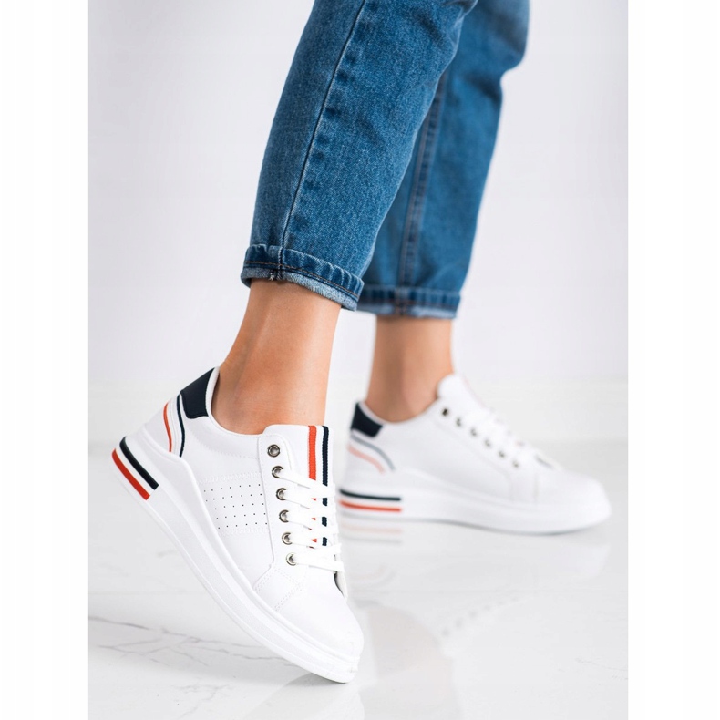 SHELOVET Adidași din piele ecologică alb roșu albastru marin 1