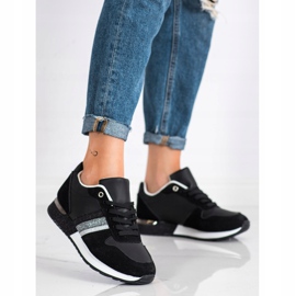 SHELOVET Adidași negri cu platformă sclipici negru argint 2