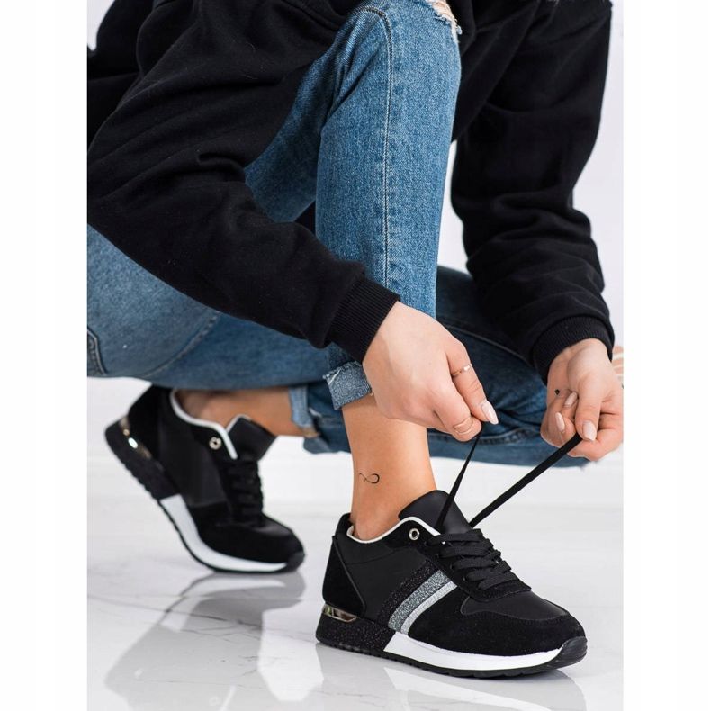 SHELOVET Adidași negri cu platformă sclipici negru argint 1