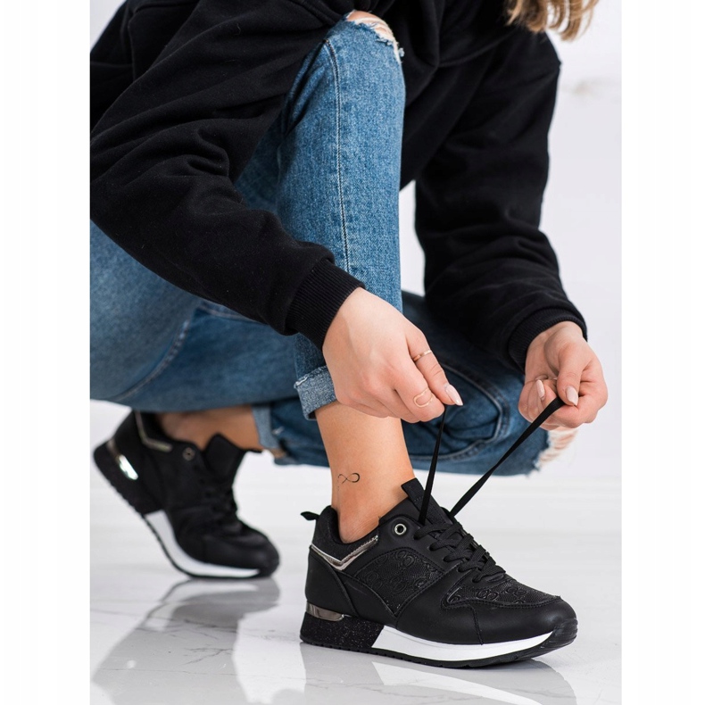 SHELOVET Adidași negri cu modele negru 2