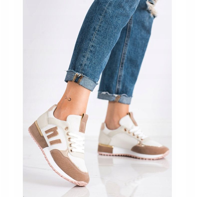 SHELOVET Încălțăminte sport cu plasă bej alb de aur 2