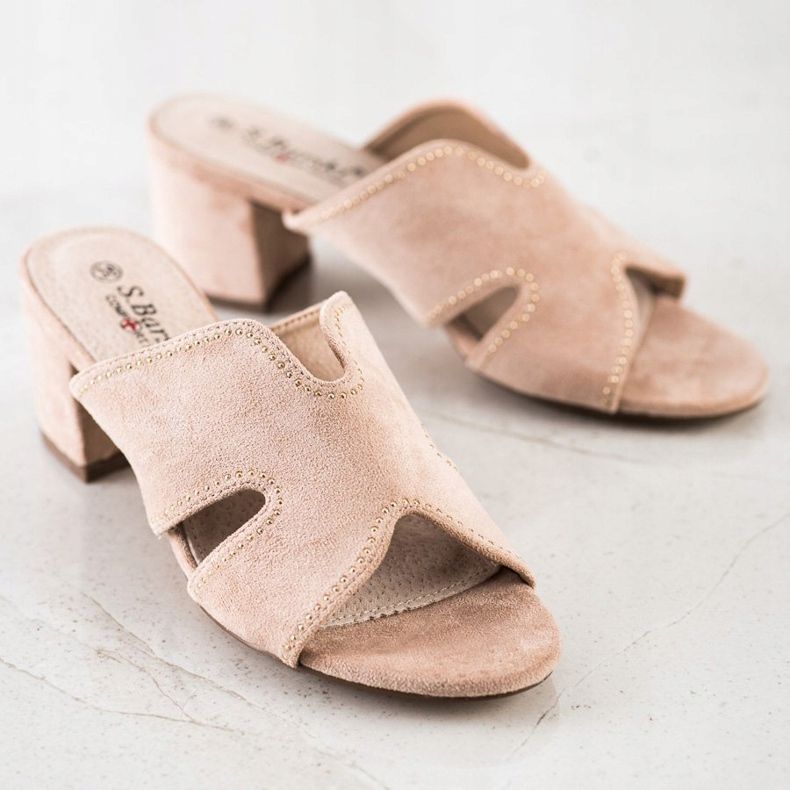 S. BARSKI Papuci eleganti din piele intoarsa bej de aur 1