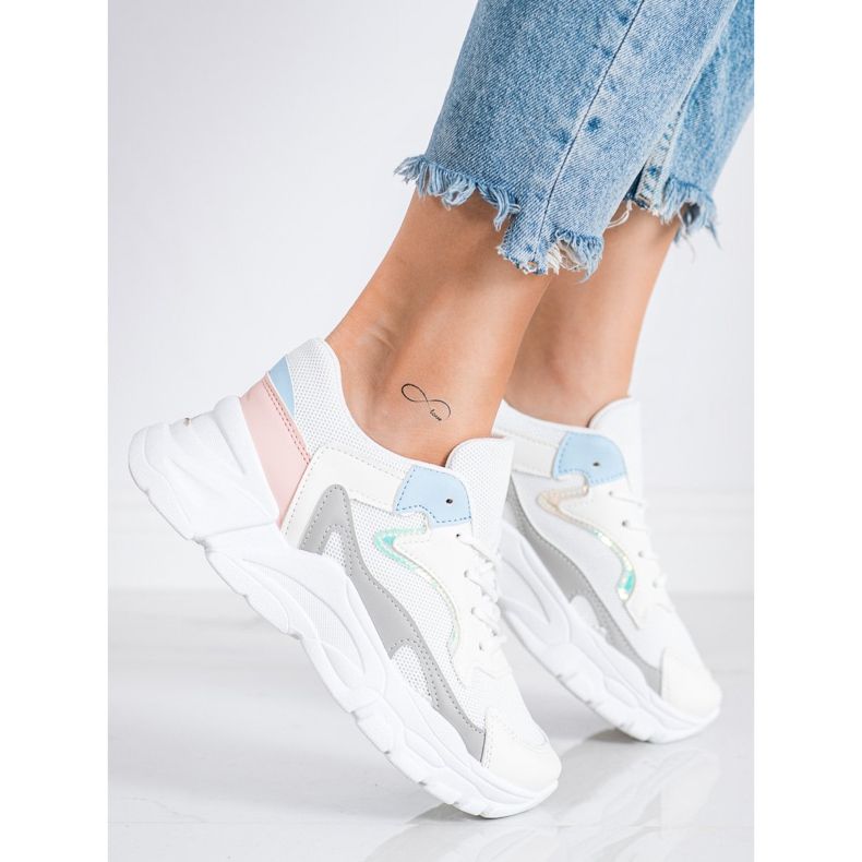 SHELOVET Adidași eleganți pe platformă alb albastru roz gri 1