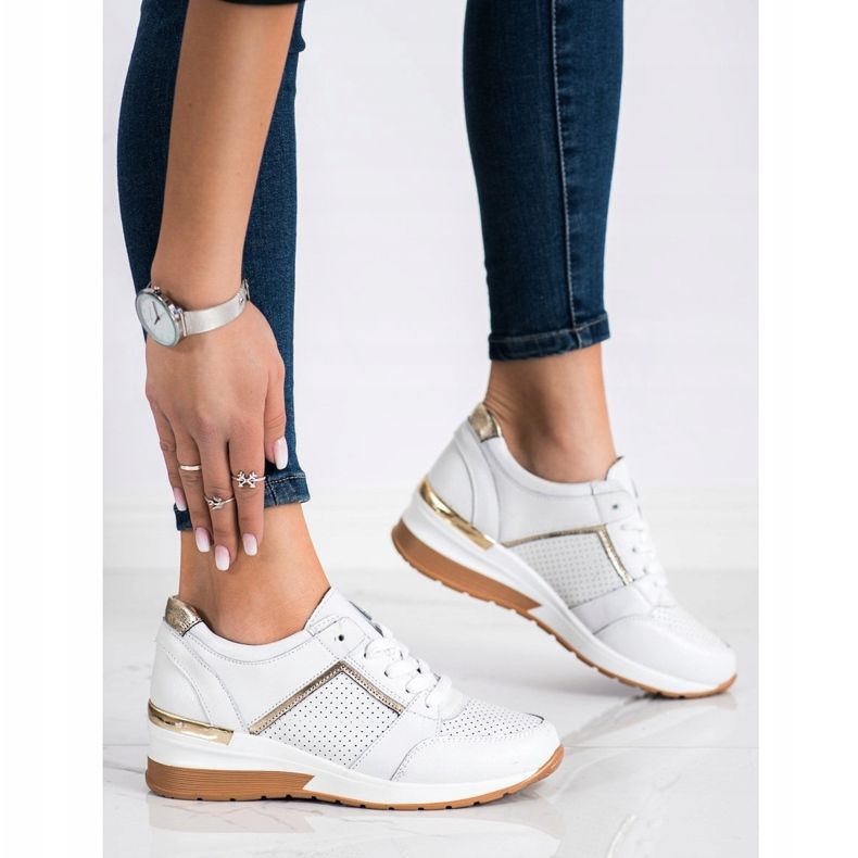 Goodin Adidași din piele albă de aur 2