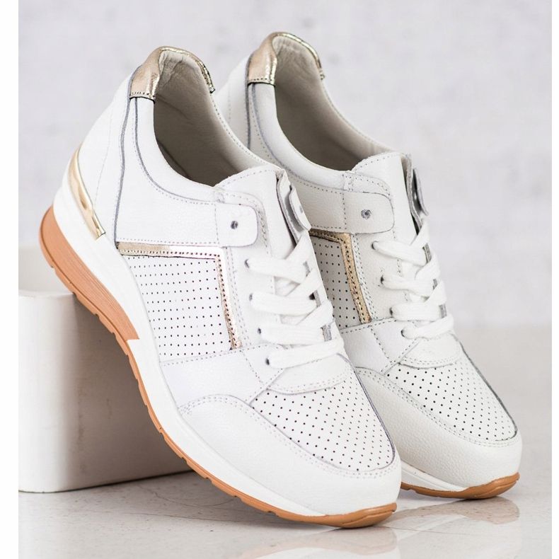 Goodin Adidași din piele albă de aur 1