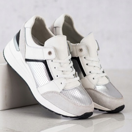 Goodin Adidași din piele albă și argintie negru gri 2