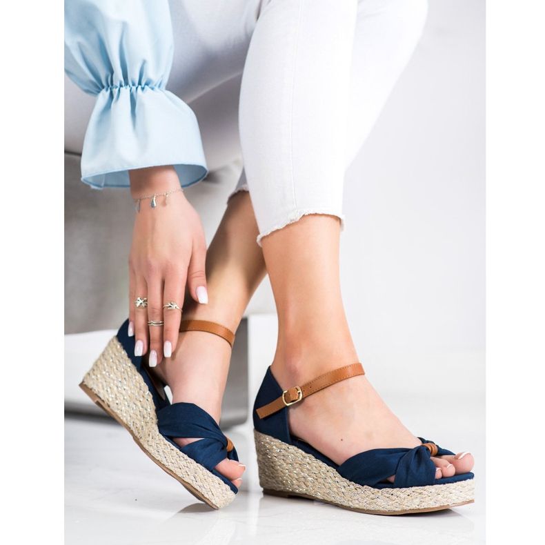 Goodin Sandale cu toc textil albastru marin 1