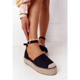 MSMG Espadrile pe platforma de paie negru Bali 1