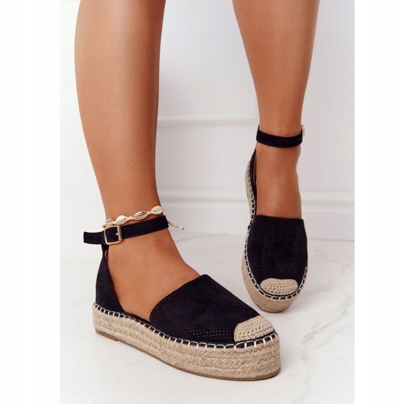 MSMG Espadrile pe platforma de paie negru Bali 2