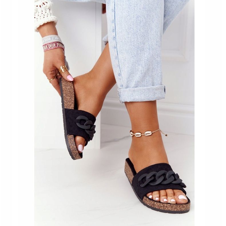 MSMG Papuci negri din piele de căprioară Makayla pe talpa de plută negru 1