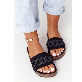 MSMG Papuci negri din piele de căprioară Makayla pe talpa de plută negru 2