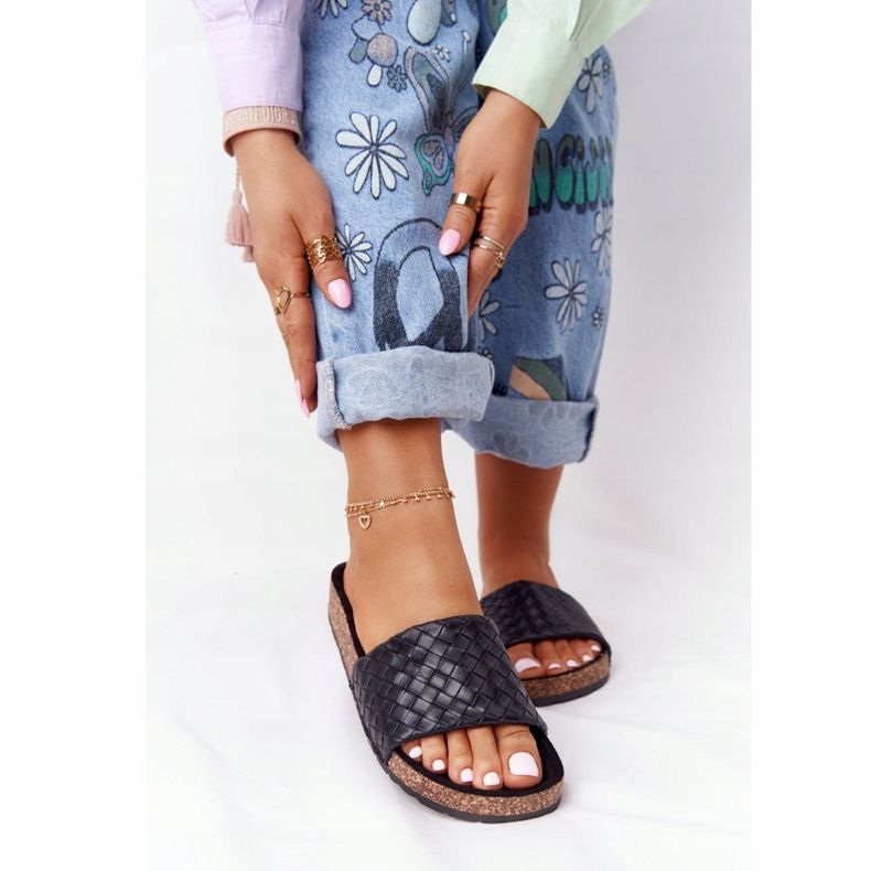 MSMG Papuci negri din piele Catalina pe talpa de plută negru 2