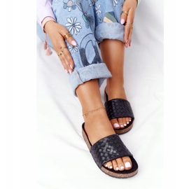 MSMG Papuci negri din piele Catalina pe talpa de plută negru 1