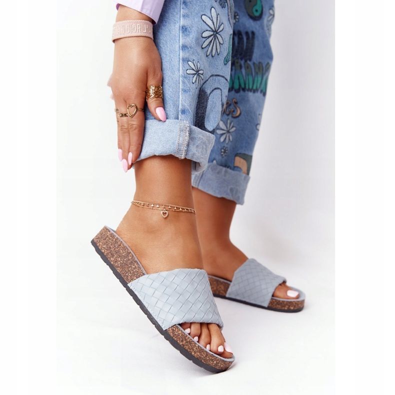 MSMG Papuci albastru din piele Catalina pe talpa de plută 2