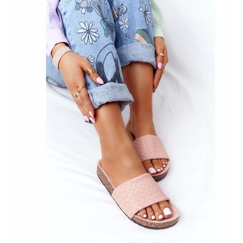 MSMG Papuci din piele pe o talpă de plută roz deschis Catalina 1