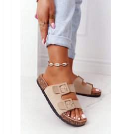 MSMG Papuci din piele intoarsa Jennifer Beige pe talpa de pluta bej 1