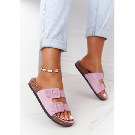 MSMG Papuci din piele de căprioară pe talpă de plută Violet deschis Jennifer 2