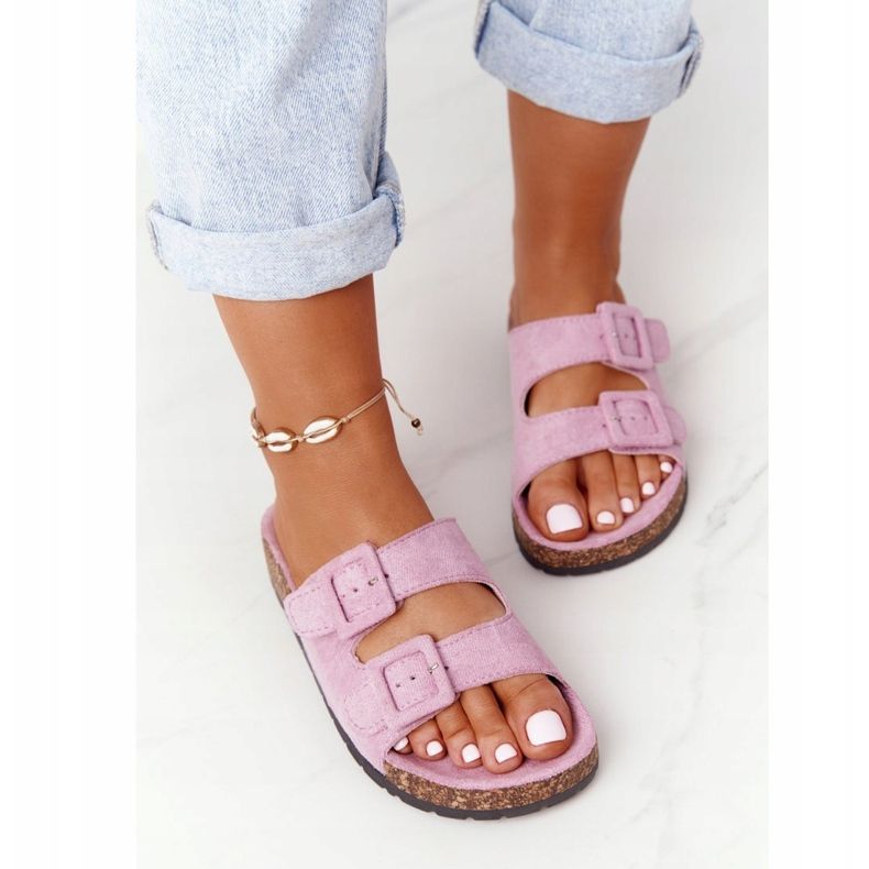 MSMG Papuci din piele de căprioară pe talpă de plută Violet deschis Jennifer 1