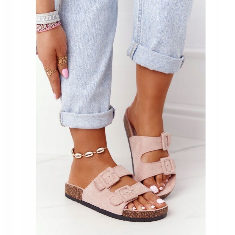 MSMG Papuci din piele de căprioară pe talpa de plută roz deschis Jennifer 2