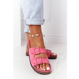 MSMG Papuci din piele de căprioară Jennifer Pink pe talpă de plută roz 2