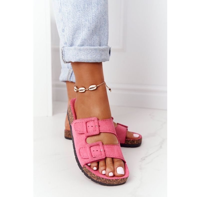 MSMG Papuci din piele de căprioară Jennifer Pink pe talpă de plută roz 2