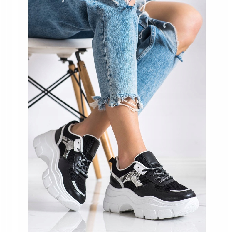 SHELOVET Adidași eleganți cu sclipici negru 1