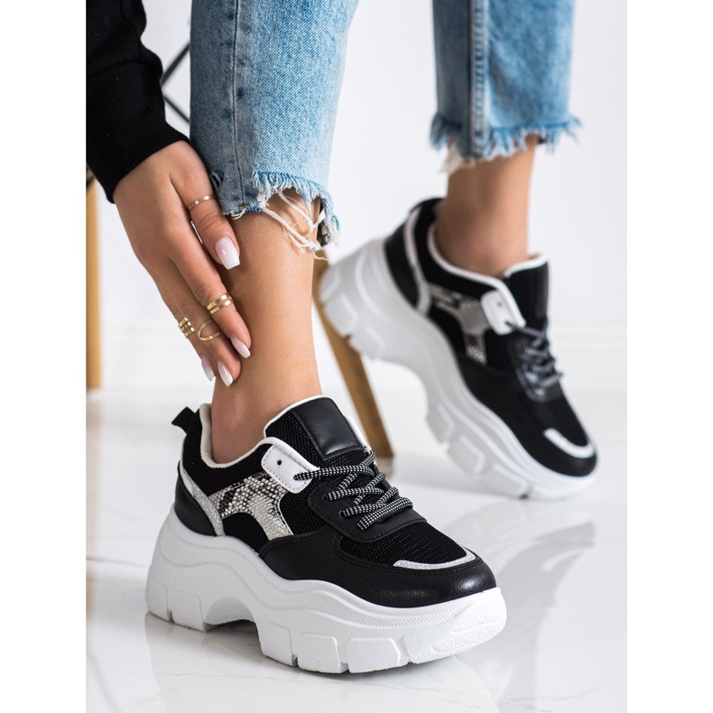 SHELOVET Adidași eleganți cu sclipici negru 2