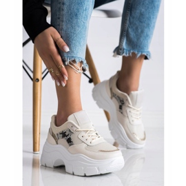 SHELOVET Adidași eleganți cu sclipici bej 1