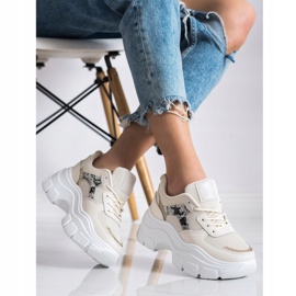 SHELOVET Adidași eleganți cu sclipici bej 2