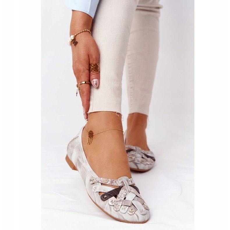 Balerini din piele pentru femei Maciejka 01358-44 Bej murdar 2