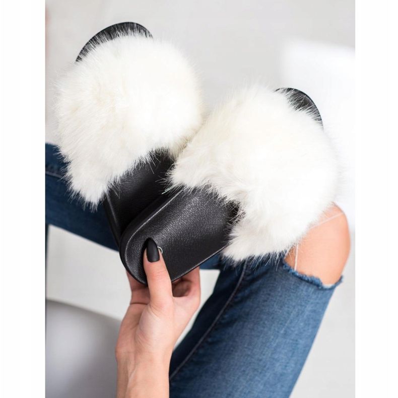 SHELOVET Papuci confortabili din blană alb 1