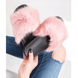 SHELOVET Papuci confortabili din blană roz 2