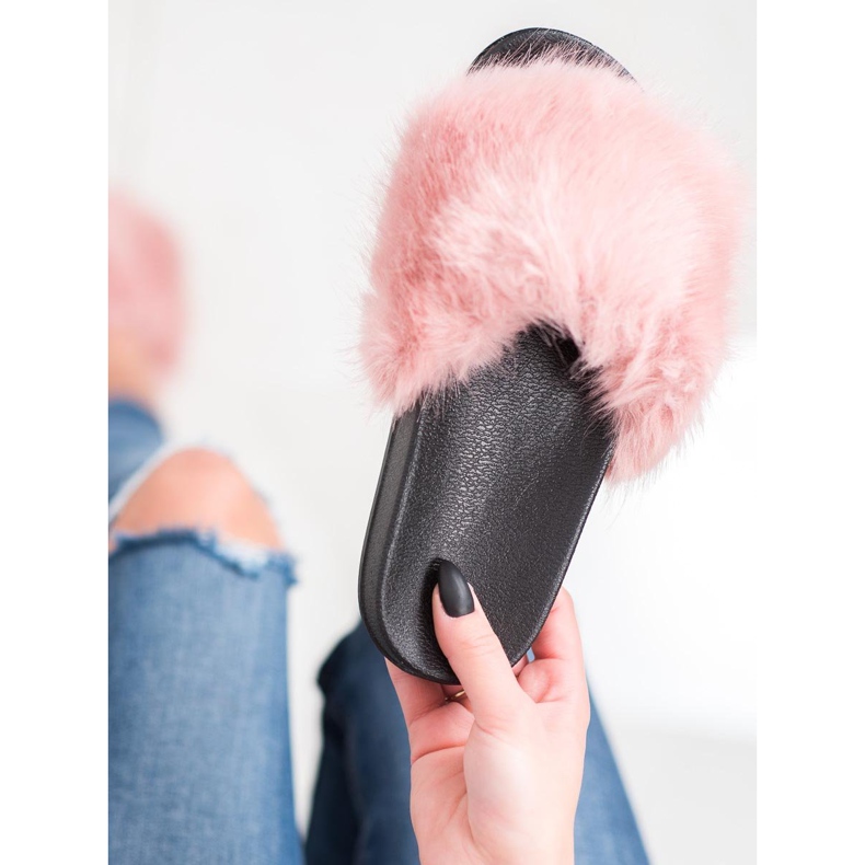 SHELOVET Papuci confortabili din blană roz 1